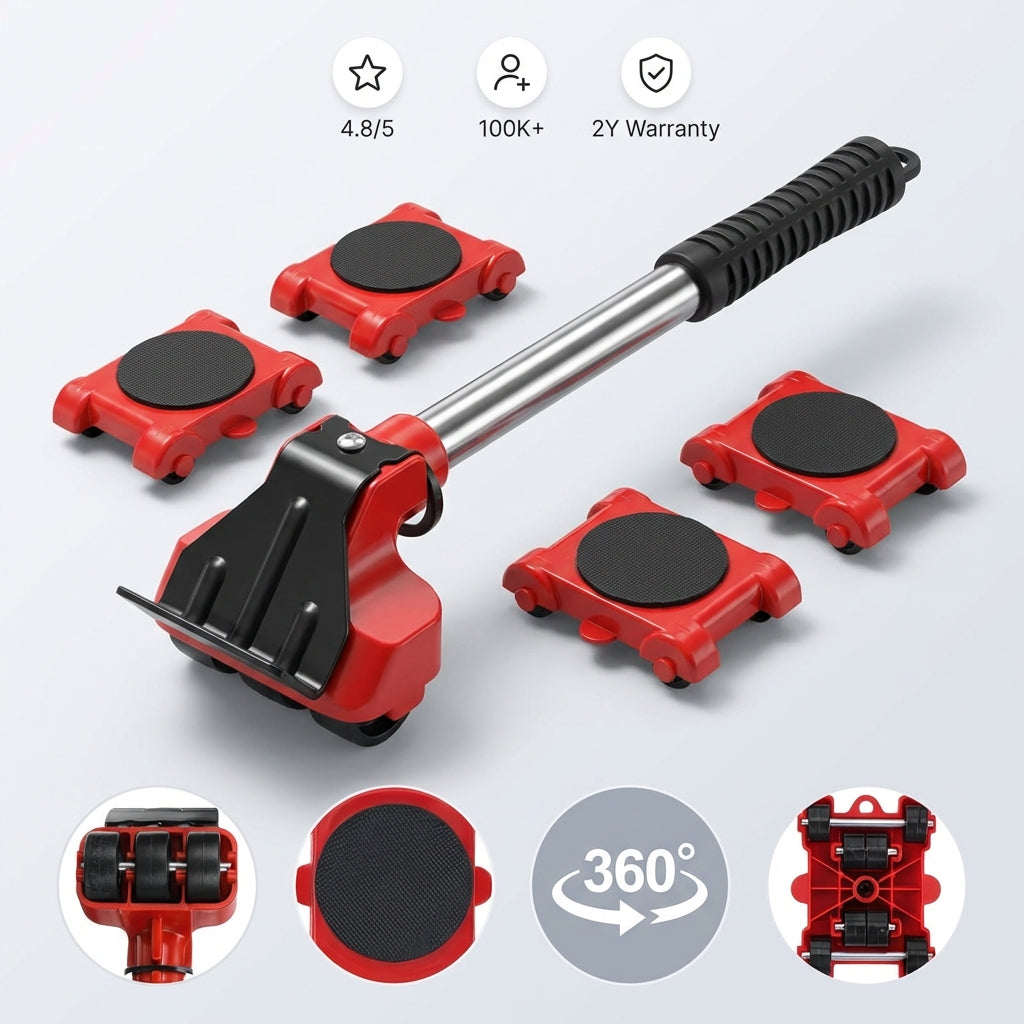 Kit de elevação e deslocação de mobiliário pesado de 4 peças - Levante até 150 kg sem esforço